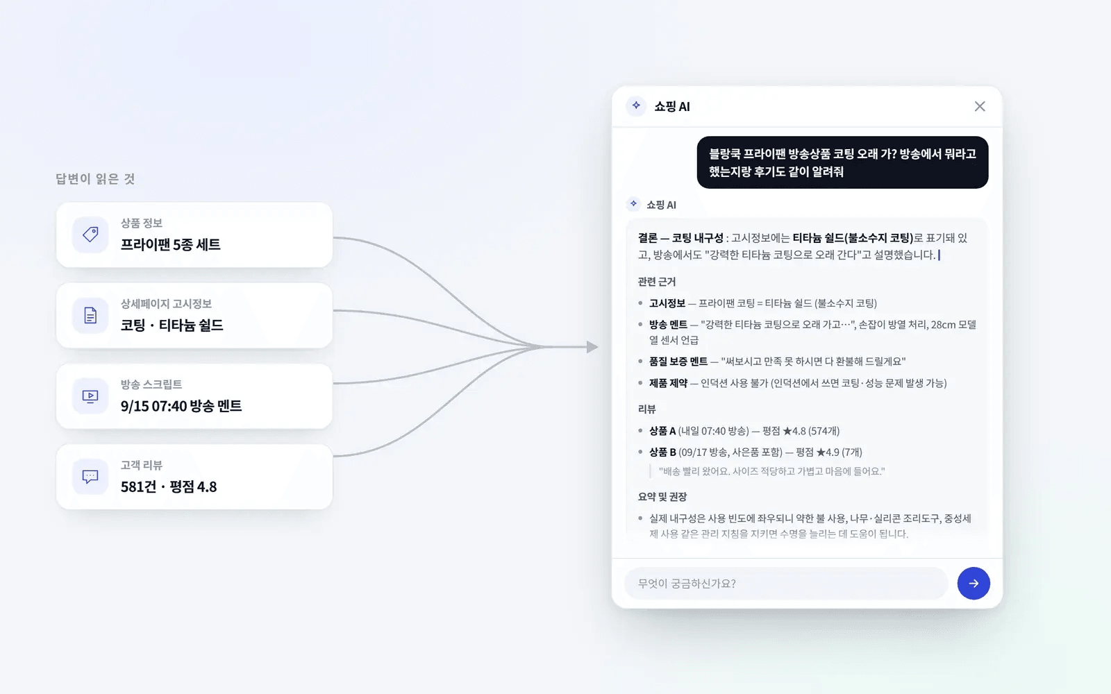 상품 메타정보 기반 답변 화면